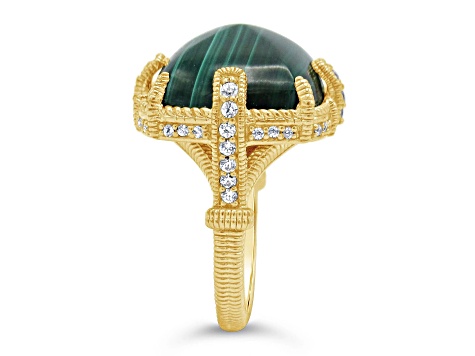 Judith Ripka Malachite and Bella Luce Diamond Simulant 14k Gold Clad Ring