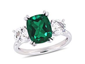 Lab Created Emerald and Lab Created White Sapphire 10k White Gold Ring 4.02ctw