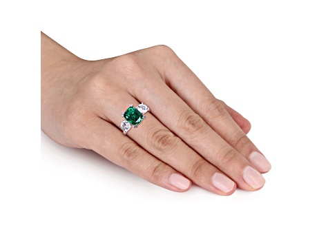 Lab Created Emerald and Lab Created White Sapphire 10k White Gold Ring 4.02ctw