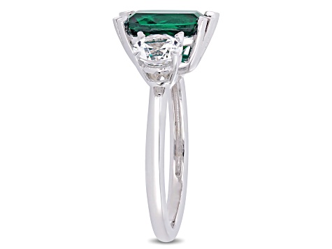 Lab Created Emerald and Lab Created White Sapphire 10k White Gold Ring 4.02ctw