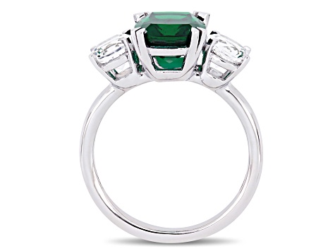 Lab Created Emerald and Lab Created White Sapphire 10k White Gold Ring 4.02ctw