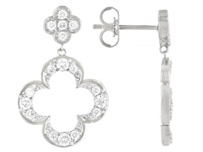 White Lab-Grown Diamond, Rhodium Over Sterling Silver Clover Dangle Earrings 0.50ctw
