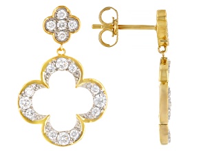 White Lab-Grown Diamond, 14k Yellow Gold Over Sterling Silver Clover Dangle Earrings 0.50ctw