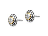 Sterling Silver Antiqued with 14K Accent Diamond Earrings