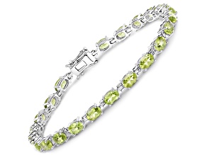 Green Peridot Rhodium Over Sterling Silver Oval Tennis Bracelet 9.46ctw