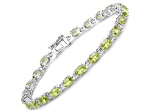 Green Peridot Rhodium Over Sterling Silver Oval Tennis Bracelet 9.46ctw