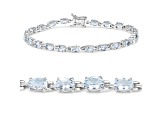 Blue Aquamarine Rhodium Over Sterling Silver Oval Tennis Bracelet 8.8ctw
