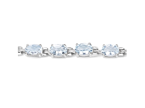 Blue Aquamarine Rhodium Over Sterling Silver Oval Tennis Bracelet 8.8ctw
