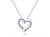 Round Blue Sapphire and White Sapphire Sterling Silver Heart Pendant With Chain