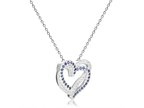 Round Blue Sapphire and White Sapphire Sterling Silver Heart Pendant With Chain