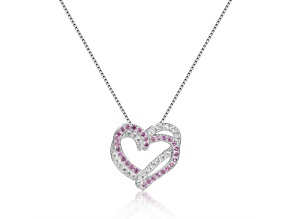 Round Pink Sapphire and White Sapphire Sterling Silver Heart Pendant With Chain