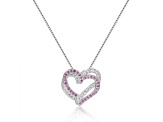 Round Pink Sapphire and White Sapphire Sterling Silver Heart Pendant With Chain