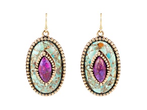 Barse Jewelry Stacked Stone Blue and Purple Turquoise Golden Drop Earrings