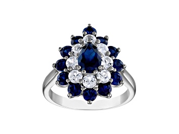 Picture of Blue Lab Created Sapphire Sterling Silver Ring 3.61ctw