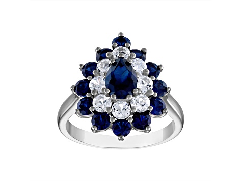 Blue Lab Created Sapphire Sterling Silver Ring 3.61ctw