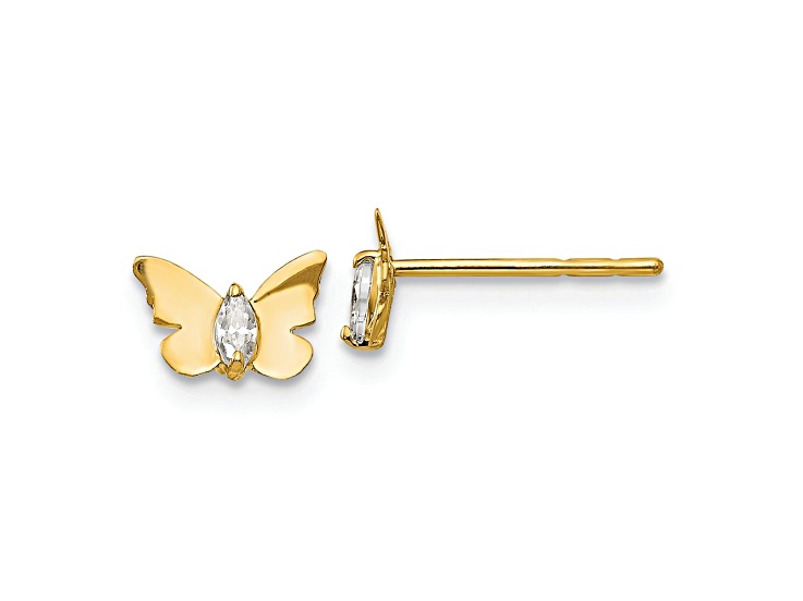 14K Yellow Gold Cubic Zirconia Butterfly Baby Post Earrings