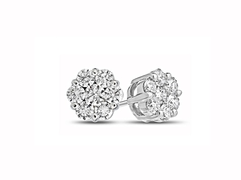 1.00cttw Diamond Cluster Earring Set in 14k White Gold