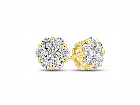 1.00cttw Diamond Cluster Earring Set in 14k Yellow Gold