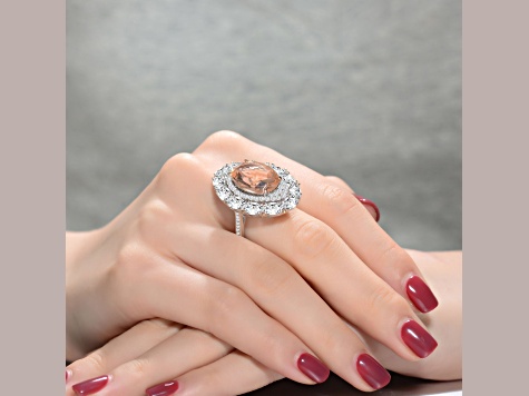 Morganite Color Cubic Zirconia, Rhodium Plated over Sterling