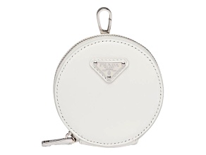 Prada Triangle Plaque Smooth White Leather Round Mini Pouch Keychain