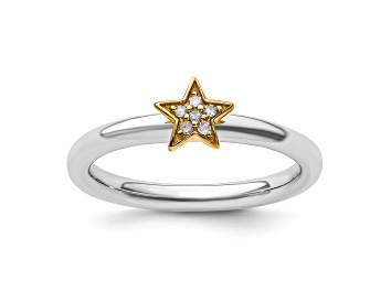 Picture of 14K Yellow Gold Over Sterling Silver Stackable Expression Diamond Star Ring 0.036ctw