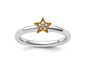 14K Yellow Gold Over Sterling Silver Stackable Expression Diamond Star Ring 0.036ctw