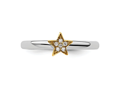 14K Yellow Gold Over Sterling Silver Stackable Expression Diamond Star Ring 0.036ctw