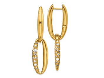 Picture of 14K Yellow Gold Diamond Oval Dangle Hinged Hoop Earrings