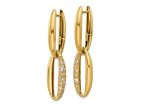 14K Yellow Gold Diamond Oval Dangle Hinged Hoop Earrings