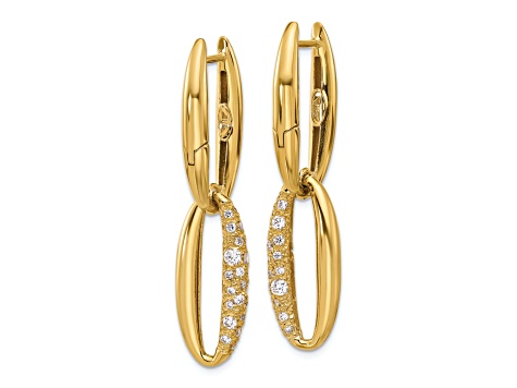 14K Yellow Gold Diamond Oval Dangle Hinged Hoop Earrings