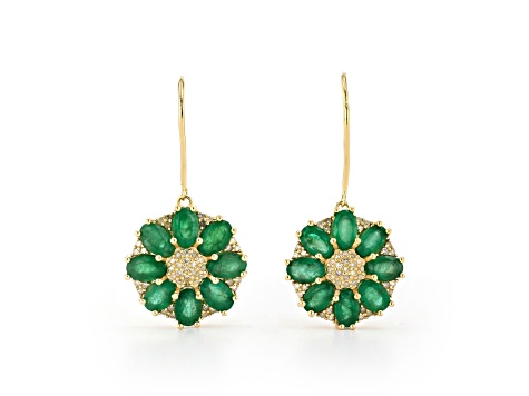 Emerald and Diamond 18K Yellow Gold over Sterling Silver Earrings 7.23ctw
