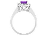 8x6mm Oval Amethyst And White Topaz Accents Rhodium Over Sterling Silver Halo Ring