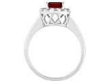 8x6mm Oval Garnet And White Topaz Accents Rhodium Over Sterling Silver Halo Ring