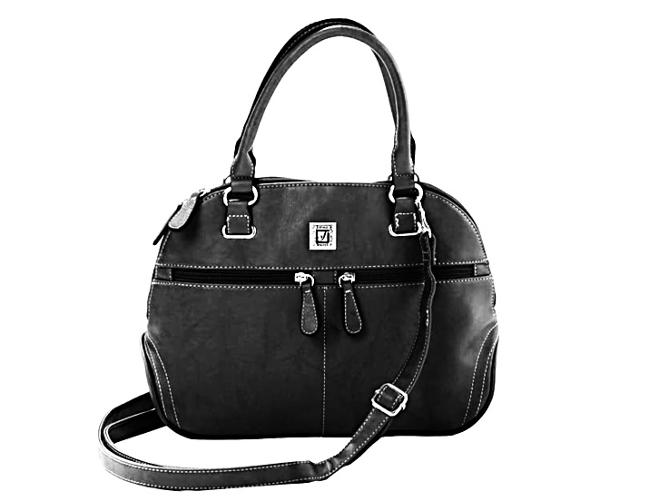Stone Mountain Crunch Leather Dome Satchel/Tote in Black