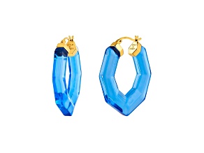 14K Yellow Gold Over Sterling Silver Pear Gem Lucite Hoops in Blue