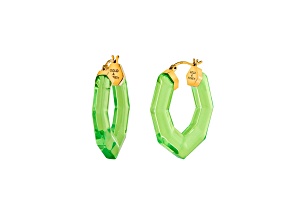 14K Yellow Gold Over Sterling Silver Pear Gem Lucite Hoops in Green