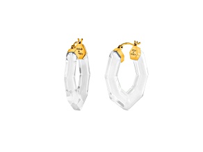 14K Yellow Gold Over Sterling Silver Pear Gem Lucite Hoops in Clear