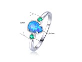 Pear Shape Lab Created Blue Opal and Round Green Nanocrystal Sterling Silver 3-Stone Ring