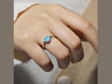 Pear Shape Lab Created Blue Opal and Round Green Nanocrystal Sterling Silver 3-Stone Ring