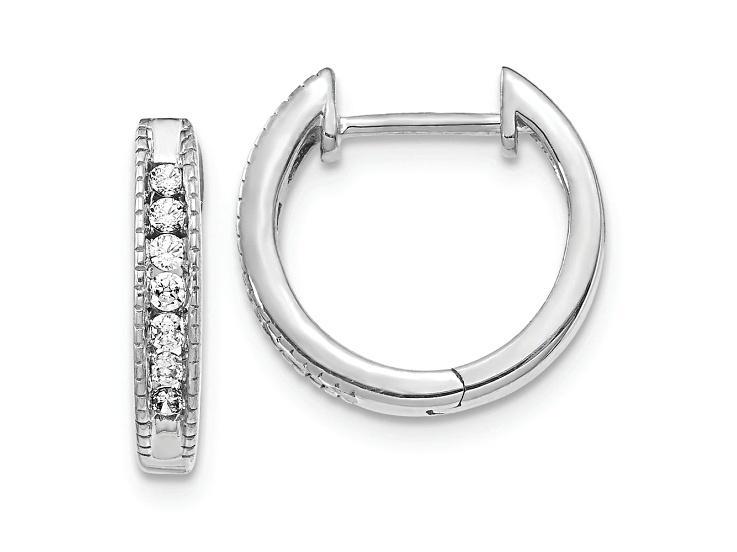 Rhodium Over 10k White Gold 1/2", 0.18ctw Diamond Hinged Hoop Earrings