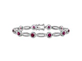 Rhodium Over Sterling Silver Fancy Lab Created Ruby and Cubic Zirconia Bracelet