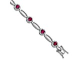 Rhodium Over Sterling Silver Fancy Lab Created Ruby and Cubic Zirconia Bracelet