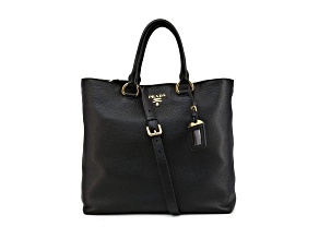 Prada Black Vitello Phenix Leather Shopping Tote Bag