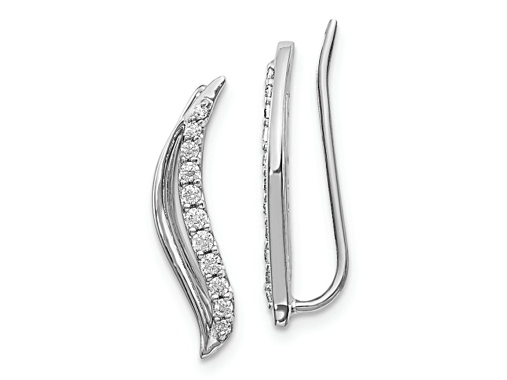 Rhodium Over 10k White Gold 0.244ctw diamond Diamond Wave Ear Climber Earrings