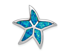 Rhodium Over Sterling Silver Lab Created Blue Opal Starfish Slide Pendant