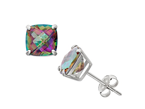 Mystic Fire® Green Topaz Sterling Silver Stud Earrings 4.10ctw