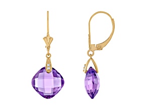 Amethyst and Diamond Leverback 14k Gold Earrings 10ctw
