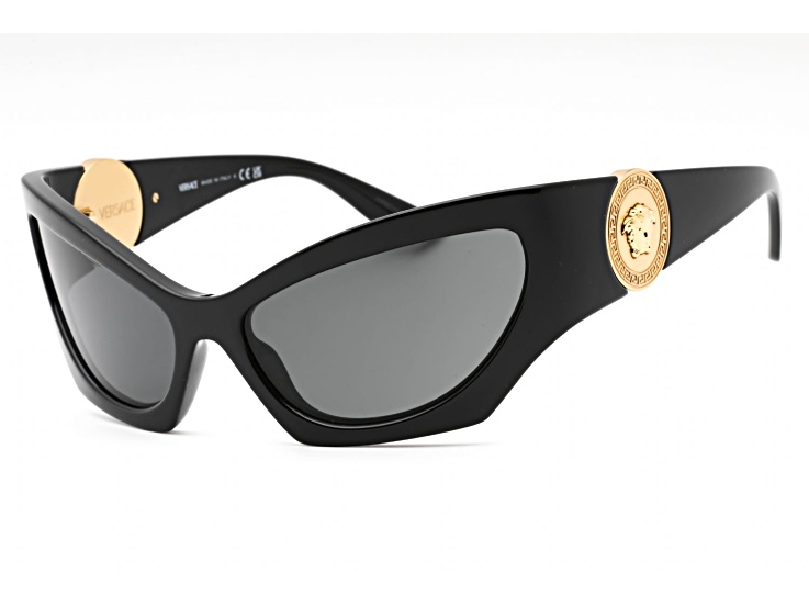 送料関税無料◆VERSACE シグネチャー キャットアイ サングラス グレカ ストラス キャットアイ サングラス ブラック,ゴールド