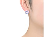 Sapphire Blue Cubic Zirconia, Rhodium Plated over Sterling Silver Wreath Stud Earrings