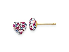 14k Yellow Gold Multi-colored Crystal 6mm Heart Stud Earrings